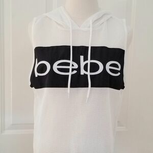 bebe White and Black Sleeveless Hoodie